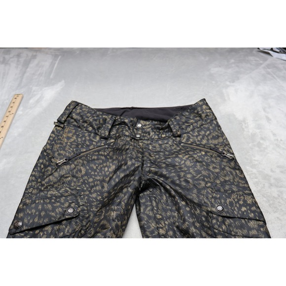 Burton Snow Pants Womens Medium Black Gold Leopard Print Waterproof Cargo Skiing - Picture 6 of 14